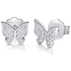 925 Sterling Silver Stud Earrings, BoRuo Cubic Zirconia Butterfly Earrings