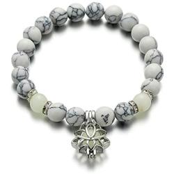 Luminous Glowing in The Dark Moon Lotus Flower Shaped Charm Bracelet for Women Natural Turquoise Stones Yoga Prayer Jewelry
