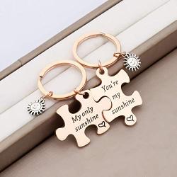 Zuo Bao Couple Jewelry You are My Sunshine My Only Sunshine Key Ring Stainless Steel Jigsaw Puzzle Piece Matching Pendant Keychain Set