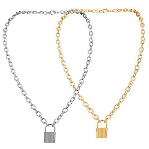 Lock Necklace for Women Men Lock Chain Necklace Gold Padlock Necklace Punk Necklace Jewelry Gift