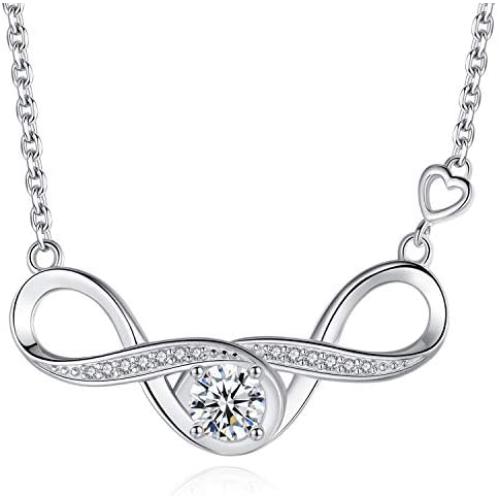 DESIMTION Infinity Necklaces for Women,925 Sterling Silver Infinity Rose Necklace,Infinity Heart Necklace  Birthday for Women Girls