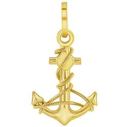 Jewelry America Solid 14K Yellow Gold Polished Navy Anchor with Rope Charm Pendant