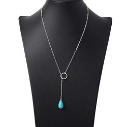 Jovono Boho Turquoise Pendant Necklaces Fashion Y-Necklace Chain Jewelry for Women and Girls (Silver)