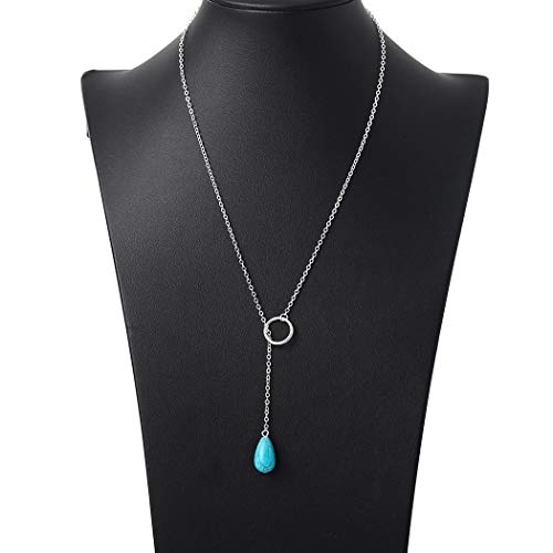Jovono Boho Turquoise Pendant Necklaces Fashion Y-Necklace Chain Jewelry for Women and Girls (Silver)