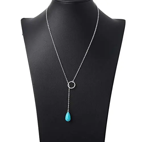 Jovono Boho Turquoise Pendant Necklaces Fashion Y-Necklace Chain Jewelry for Women and Girls (Silver) Jovono Boho Turquoise Pendant Necklaces Fashion Y-Necklace Chain Jewelry for Women and Girls (Silver)
