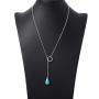 Jovono Boho Turquoise Pendant Necklaces Fashion Y-Necklace Chain Jewelry for Women and Girls (Silver)