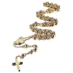 VNOX Unisex Black Stainless Steel Long Rosary Bead Chain Jesus Cross Catholic Crucifix Cross Necklace,36''