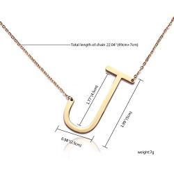 RINHOO Sideways Large Initial Necklace Gold Big Letter Script Name Stainless Steel Pendant Monogram Necklace for Women Gift(from Alphabet 26 A-Z)