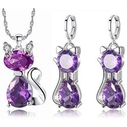Almusen Little cat Jewelry Set for Women Plating Cubic Zirconia Earrings and Necklace Set Valentines Jewelry Gift Birthday Gift for Mom Women Wife Girls Her