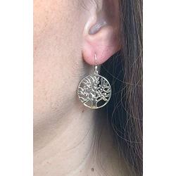 Tisoro 925 Solid Sterling Silver Filigree Tree of Life Dangle Hoop Earrings, 25mm Circle Dangling Jewelry