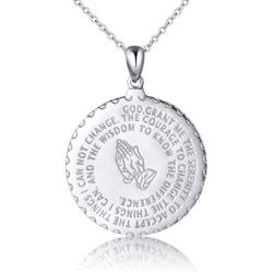Bible Verse Prayer Necklace Christian Jewelry Sterling Silver Praying Hands Baptism Inspirational Medallion Pendant