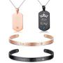 Jstyle 4Pcs Couple Necklace Bracelets Matching Set for Women Men Crown Dog Tag Pendant Love Necklace His & Hers Cuff Bracelets Couple Gift