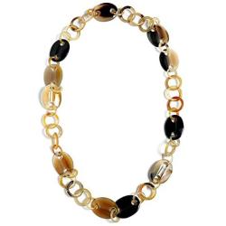 Bling Jewelry Earth Tone Brown Handmade Natural Buffalo Horn Long Round Disc Oval Multi Link Chain Necklace for Women 36 Inches