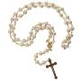 Catholic Beige Rosary Prayer Beaded Jerusalem Cross Crucifix Christ Jesus Necklace Decor with Holy Soil from Jerusalem for Auto Car for Men Women Religious Jewelry Pendant 20.5''