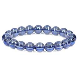 Natural Aqua Blue Clear Quartz Gemstone 10mm Round Beads Stretch Bracelet 7 Inch