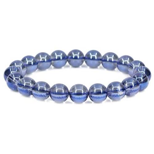 Natural Aqua Blue Clear Quartz Gemstone 10mm Round Beads Stretch Bracelet 7 Inch