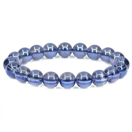 Natural Aqua Blue Clear Quartz Gemstone 10mm Round Beads Stretch Bracelet 7 Inch