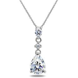 Sterling Silver Teardrop Dangling Drop Pendant Necklace Made with Swarovski Zirconia