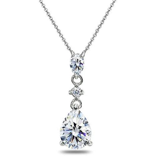 Sterling Silver Teardrop Dangling Drop Pendant Necklace Made with Swarovski Zirconia