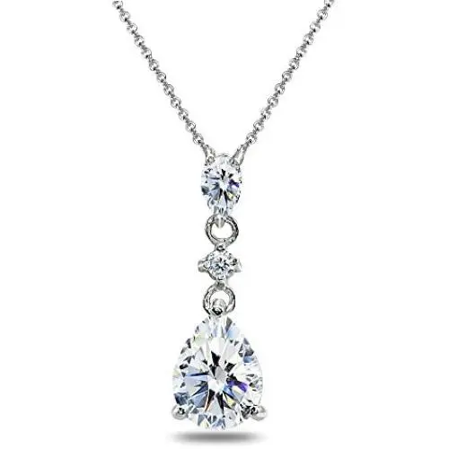Sterling Silver Teardrop Dangling Drop Pendant Necklace Made with Swarovski Zirconia