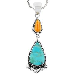 Turquoise Necklace 925 Sterling Silver & Genuine Turquoise Pendant with 20'' Chain