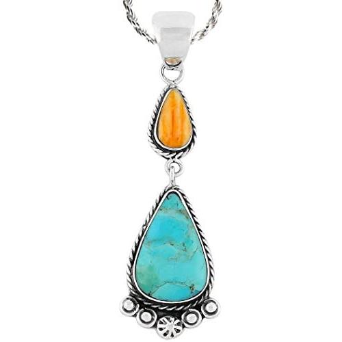 Turquoise Necklace 925 Sterling Silver & Genuine Turquoise Pendant with 20'' Chain