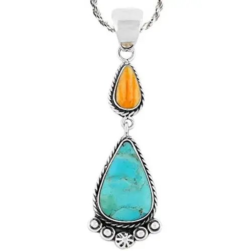 Turquoise Necklace 925 Sterling Silver & Genuine Turquoise Pendant with 20'' Chain Turquoise Necklace 925 Sterling Silver & Genuine Turquoise Pendant with 20'' Chain