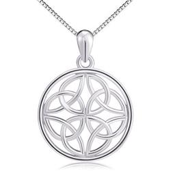 925 Sterling Silver Good Luck Irish Celtic Knot Round Pendant Necklaces for Women Girls, Box Chain 18''
