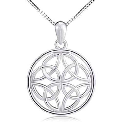 925 Sterling Silver Good Luck Irish Celtic Knot Round Pendant Necklaces for Women Girls, Box Chain 18''