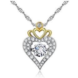 Uloveido Two Tones Gold Crown Heart Pendant Necklace Round CZ Valentines Jewelry for Women Y1112