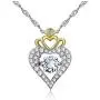 Uloveido Two Tones Gold Crown Heart Pendant Necklace Round CZ Valentines Jewelry for Women Y1112