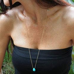 CanB Turquoise Long Necklace Tiny Turquoise Necklace Turquoise Drop Necklace Dainty Necklace Jewelry for Women Girls (Gold)