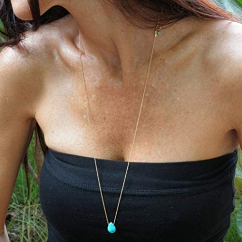 CanB Turquoise Long Necklace Tiny Turquoise Necklace Turquoise Drop Necklace Dainty Necklace Jewelry for Women Girls (Gold)