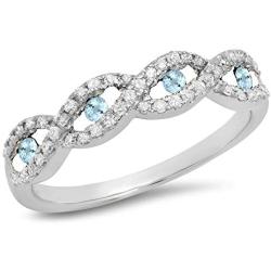 Dazzlingrock Collection 10K Gold Round Aquamarine & White Diamond Bridal Stackable Anniversary Wedding Band Swirl Ring