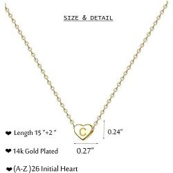 Tiny Gold Initial Necklaces - 14K Gold Filled Letter Heart Necklace, Gift for Women Girls