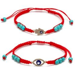 yfstyle Evil Eye Bracelets Good Luck Red String Kabbalah Bracelet for Men Women Hamsa Bracelet with Crystal Turquoise Charms Adjustable Protection Bracelet Gift for Boys Girls Pack of 2 Pcs