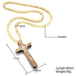 Mealguet Jewelry Wooden Large Big Wood Bead Religious Catholic Crucifix Rosary Cross Pendant Necklace for Men,First Communion Gift Inspirational Cross for Prayer