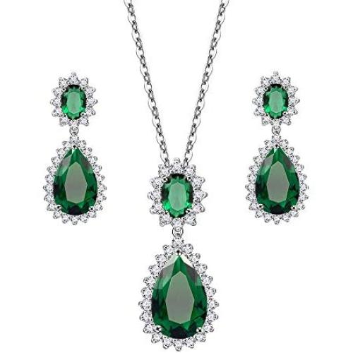 Lavencious Teardrop Dangle Necklace & Earring Sets for Women Trendy AAA Cubic Zirconia for Women