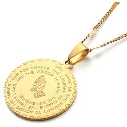 Bible Verse Prayer Necklace Christian Jewelry Stainless Steel Praying Hands Coin Medal Pendant