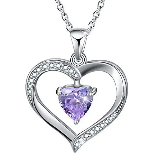 ✦Gifts for Mothers Day✦ Forever Love Heart Necklace Jewelry 18K White Gold/ Rose Gold Plated 925 Sterling Silver Birthstone Pendant Necklace with 5A Cubic Zirconia Birthday Gifts for Women and Girls
