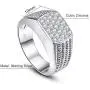 BONLAVIE 10MM Sterling Silver Mens Engagement Ring Twist Rope Round Cubic Zirconia Pave CZ Wedding Ring for Men