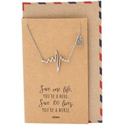 Quan Jewelry Heartbeat Pendant Cardiogram Necklace Gifts for Women, EKG Lifeline Pulse Charm Nurse Appreciation Gift with Greeting Card