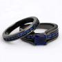 wedding ring set Two Rings His Hers Couples Rings Womens Black Gold Plated Blue Sapphire CZ Wedding Engagement Ring Bridal Sets & Mens Titanium Wedding Band