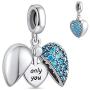 NINGAN “I Love You” Heart Pendant Love Charm 925 Sterling Silver Dangle Charms Compatible with Major European Bracelets & Necklaces