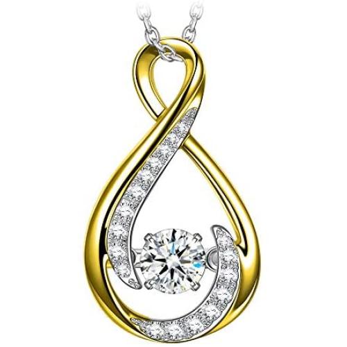 DANCING HEART Jewelry Gifts for Mom 925 Sterling Silver AAA CZ Women Necklaces Chic Jewelry Round Infinite Necklace With Gift Box Beautiful for Girls Girlfriend Wife