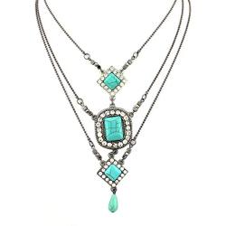 Yean Boho Turquoise Pendant Necklace Layered Choker Necklace Vintage Beach Jewelry for Women and Girls