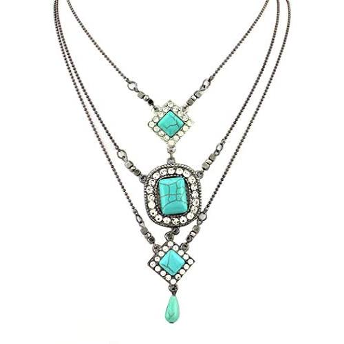 Yean Boho Turquoise Pendant Necklace Layered Choker Necklace Vintage Beach Jewelry for Women and Girls
