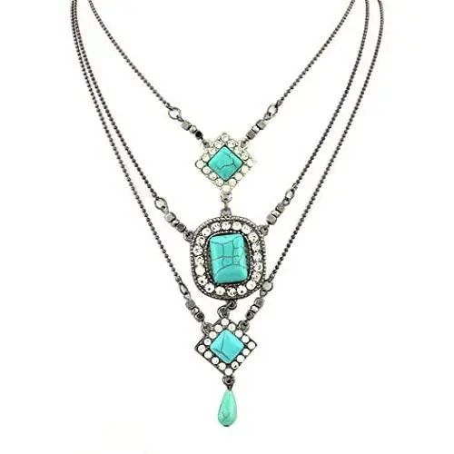 Yean Boho Turquoise Pendant Necklace Layered Choker Necklace Vintage Beach Jewelry for Women and Girls