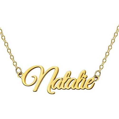 KissYan Custom Name Necklace Personalized, 18K Gold Plated Nameplate Necklace for Women Girls Gift for Mom
