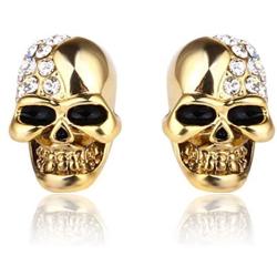 Stainless Steel Skull Studs Earrings Crystal Eye Skeleton Head Bone Stud Earrings for Men Women